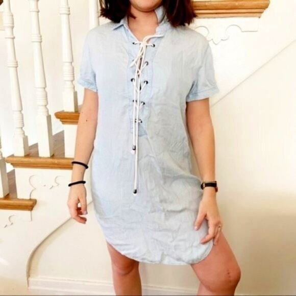 Rails “Rocky” Lace Up Chambray Shift sz S - Picture 2 of 5